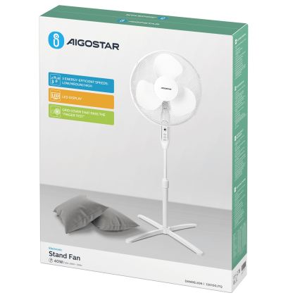 Aigostar - Wentylator stojący 40 W/230 V, średnica 40 cm, biały
