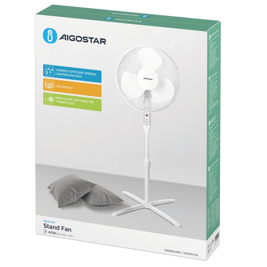 Aigostar - Wentylator stojący 40 W/230 V, średnica 40 cm, biały
