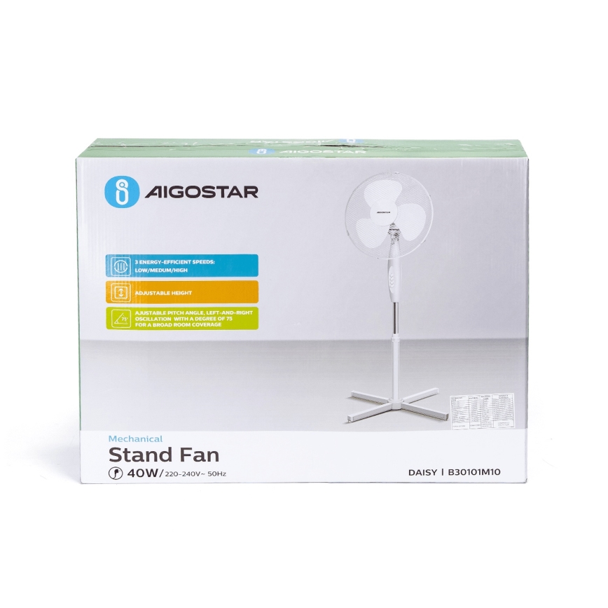 Aigostar - Wentylator stojący 45W/230V 125 cm biały