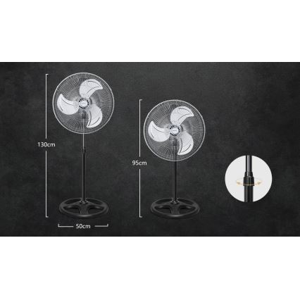 Aigostar - Wentylator stojący 50 W/230 V śr. 50 cm chrom/czarny