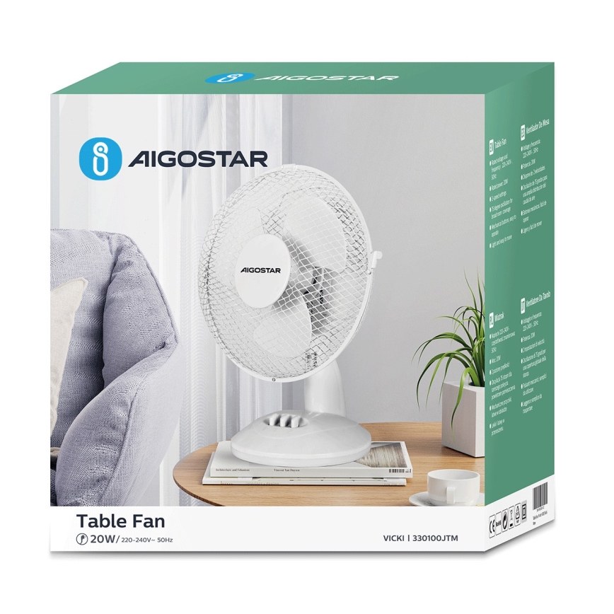 Aigostar - Wentylator stołowy 20W/230V biały
