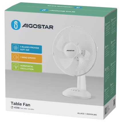 Aigostar - Wentylator stołowy 45W/230V biały