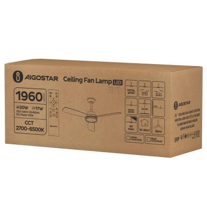Aigostar - LED sufitowy wentylator z regulacją jasności LED/20W/230V 2700-6500K 132 cm brązowy + pilot zdalnego sterowania