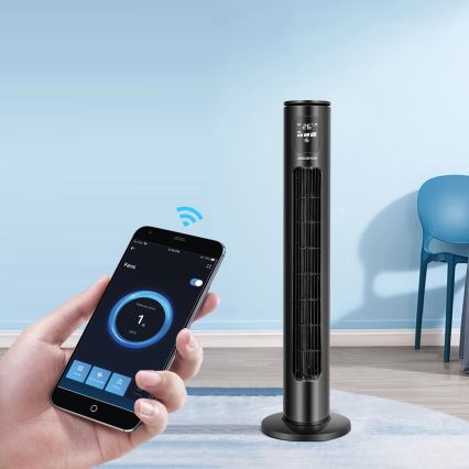 Aigostar - Wentylator wieżowy 50W/230V czarny Wi-Fi + pilot zdalnego sterowania