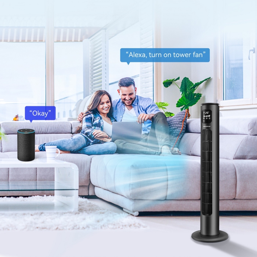 Aigostar - Wentylator wieżowy 50W/230V czarny Wi-Fi + pilot zdalnego sterowania
