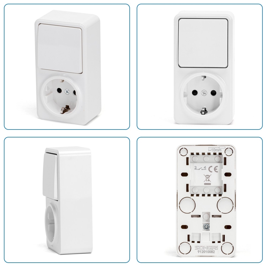 Aigostar - Włącznik domowy 1P z gniazdem 1x10A/250V SCHUKO