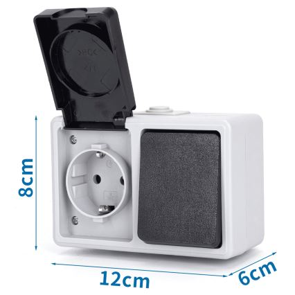 Aigostar - Włącznik zewnętrzny 1P z gniazdkiem 1x16A/250V IP54 SCHUKO