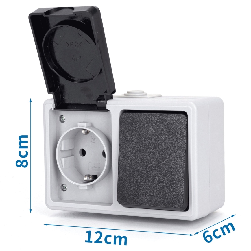 Aigostar - Włącznik zewnętrzny 1P z gniazdkiem 1x16A/250V IP54 SCHUKO