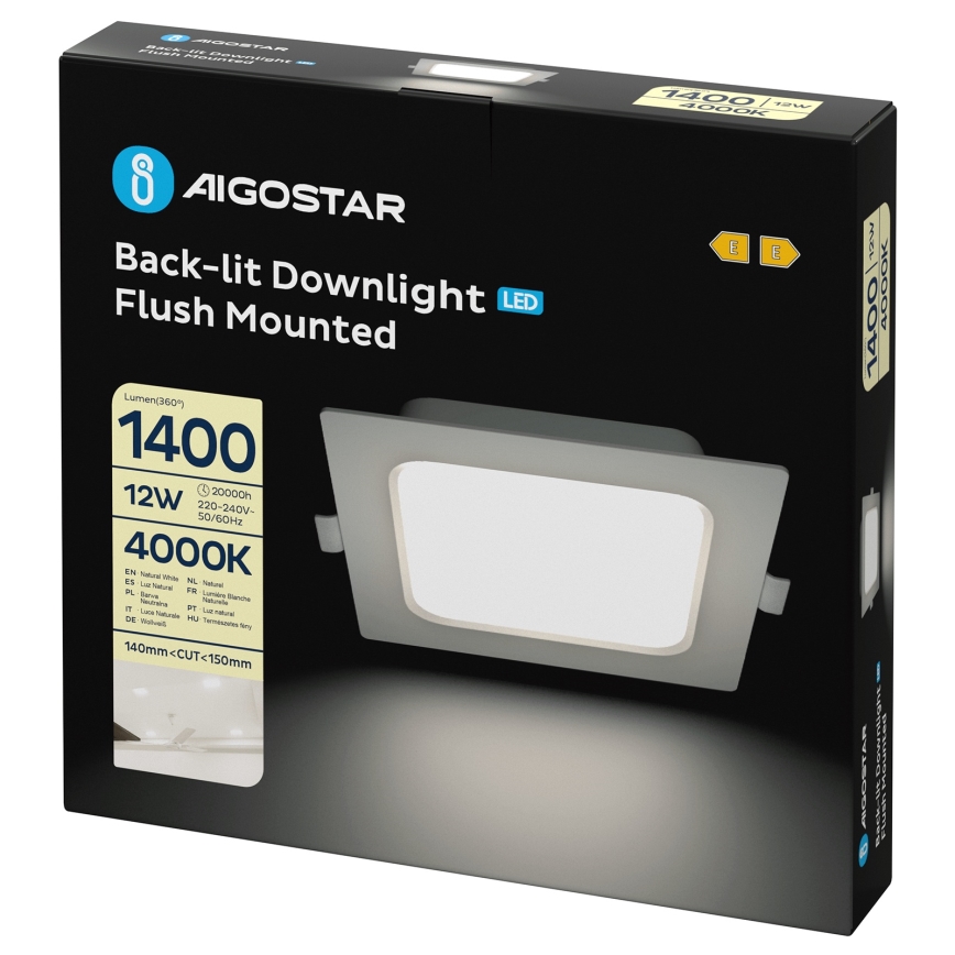 Aigostar - wpuszczana oprawa sufitowa LED/12W/230V 4000K 17,5x17,5 cm biała