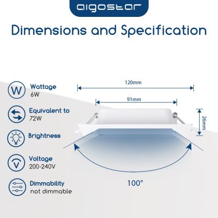 Aigostar - wpuszczana oprawa sufitowa LED/6W/230V 4000K 12x12 cm biała