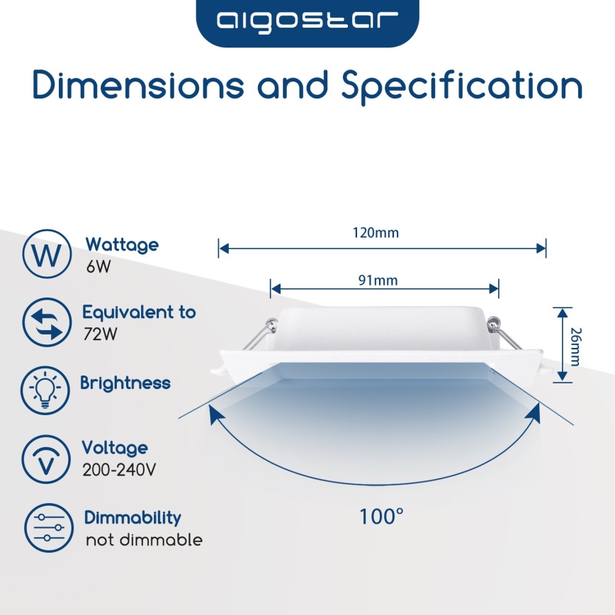Aigostar - wpuszczana oprawa sufitowa LED/6W/230V 4000K 12x12 cm biała