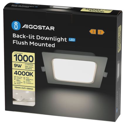 Aigostar - Wpuszczana oprawa sufitowa LED/9W/230V 4000K 14,5x14,5 cm biała