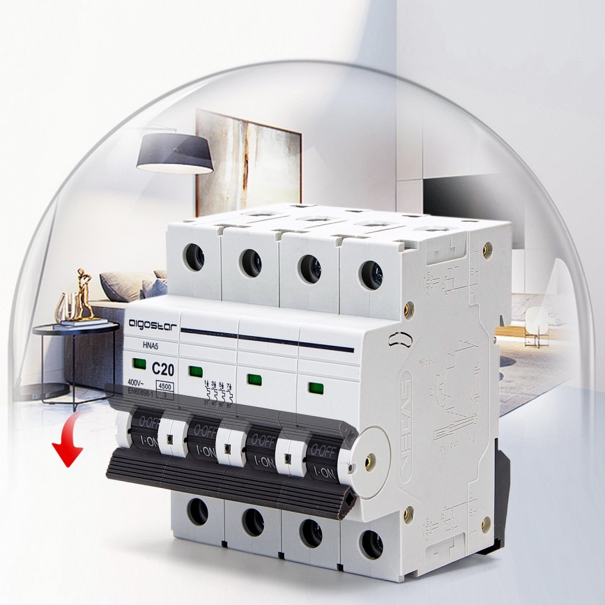 Aigostar - Wyłącznik nadprądowy 4-biegunowy 4P-20A-C 400V