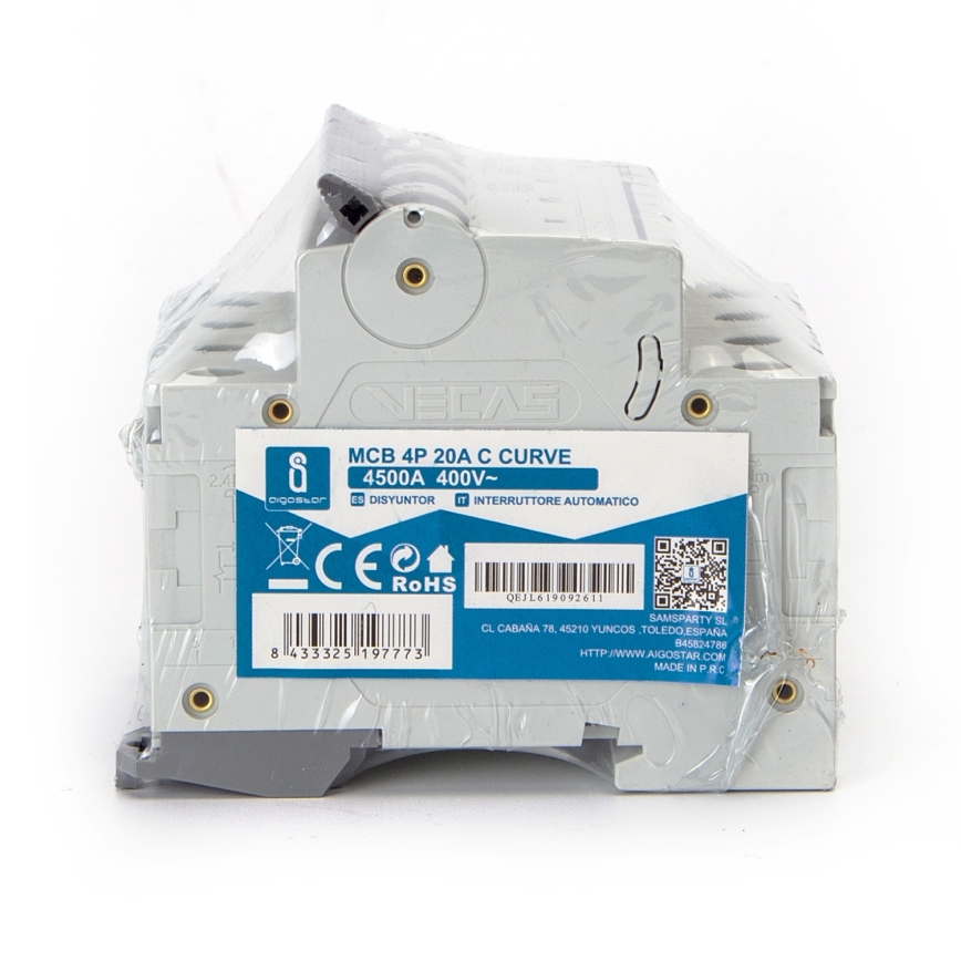 Aigostar - Wyłącznik nadprądowy 4-biegunowy 4P-20A-C 400V