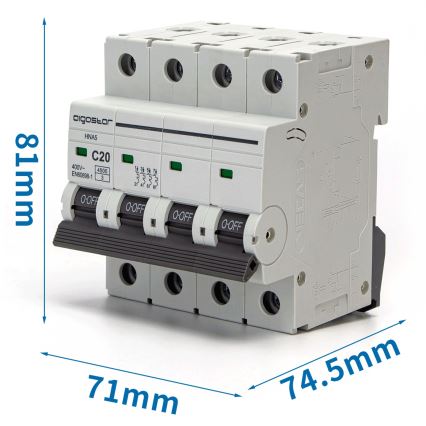 Aigostar - Wyłącznik nadprądowy 4-biegunowy 4P-20A-C 400V