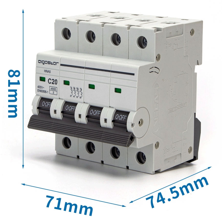 Aigostar - Wyłącznik nadprądowy 4-biegunowy 4P-20A-C 400V