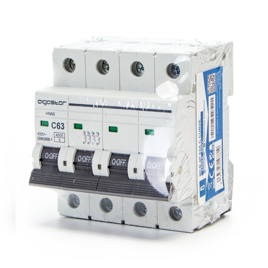 Aigostar - Wyłącznik nadprądowy 4-biegunowy 4P-63A-C 400V