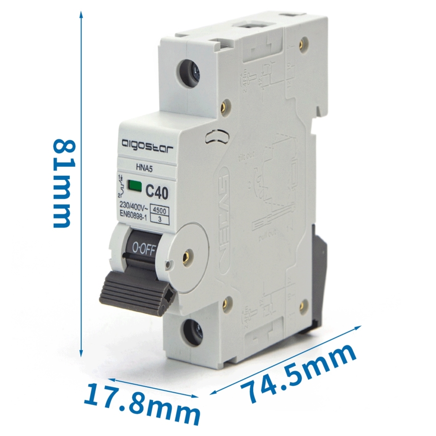 Aigostar - Wyłącznik nadprądowy jednofazowy 1P-40A-C 230-400V