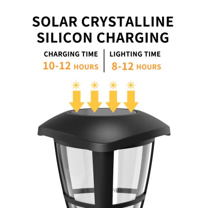 Aigostar - ZESTAW 12x lampa solarna LED/0,06W/2V 33,8 cm 6500K 100 mAh IP44 czarny