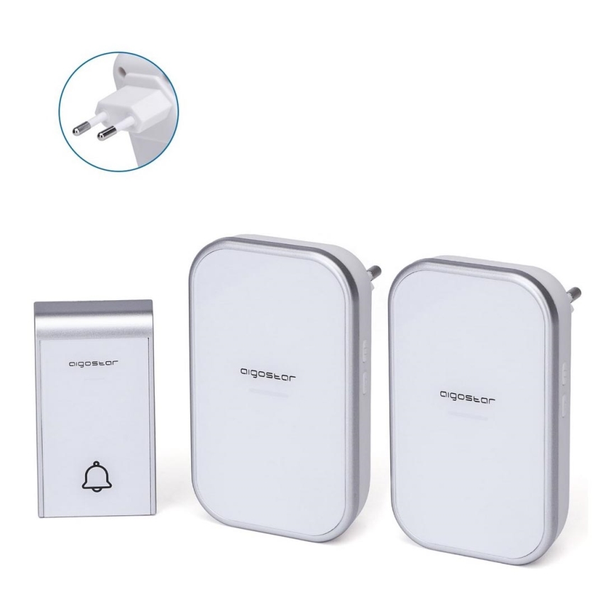 Aigostar - ZESTAW 2x Dzwonek bezprzewodowy do kontaktu 230V/12V IP44 biały