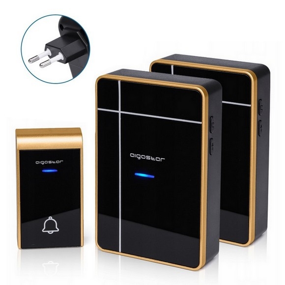 Aigostar - ZESTAW 2x Dzwonek bezprzewodowy do kontaktu 230V/12V IP44 czarny/miedziany