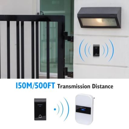 Aigostar - ZESTAW 2x Dzwonek bezprzewodowy do kontaktu 230V/12V IP44 biały/czarny