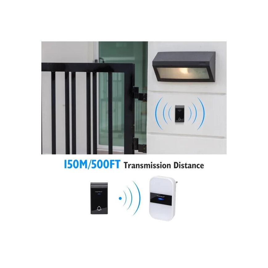 Aigostar - ZESTAW 2x Dzwonek bezprzewodowy do kontaktu 230V/12V IP44 biały/czarny