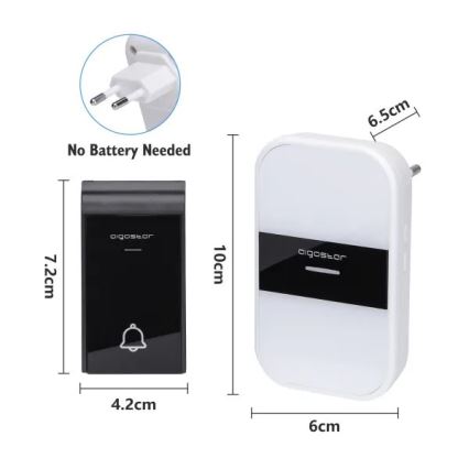Aigostar - ZESTAW 2x Dzwonek bezprzewodowy do kontaktu 230V/12V IP44 biały/czarny