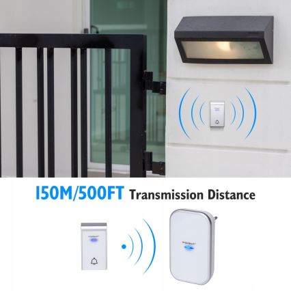 Aigostar - ZESTAW 2x Dzwonek bezprzewodowy do kontaktu 230V/12V IP44 biały