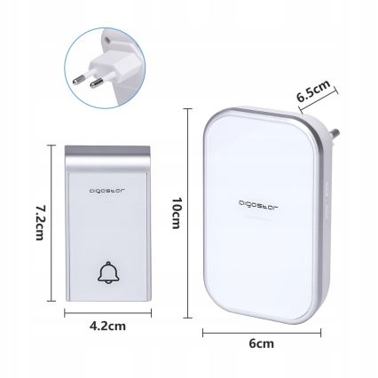 Aigostar - ZESTAW 2x Dzwonek bezprzewodowy do kontaktu 230V/12V IP44 biały