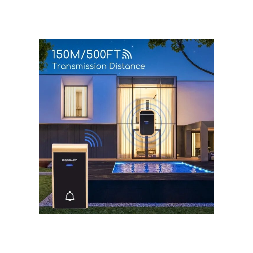 Aigostar - ZESTAW 2x Dzwonek bezprzewodowy do kontaktu 230V/12V IP44 czarny/miedziany