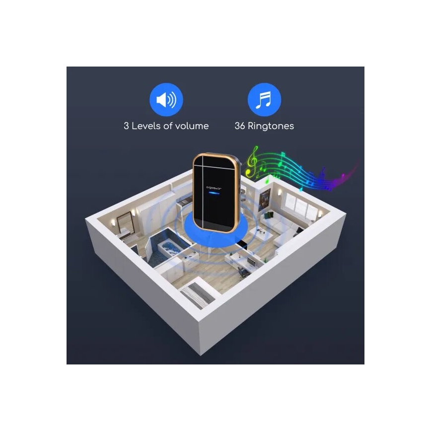 Aigostar - ZESTAW 2x Dzwonek bezprzewodowy do kontaktu 230V/12V IP44 czarny/miedziany