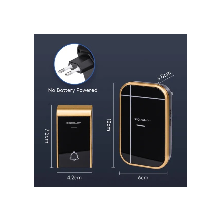 Aigostar - ZESTAW 2x Dzwonek bezprzewodowy do kontaktu 230V/12V IP44 czarny/miedziany