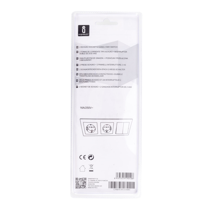 Aigostar - ZESTAW 2x Gniazdko z wyłącznikiem 2x16A/250V SCHUKO