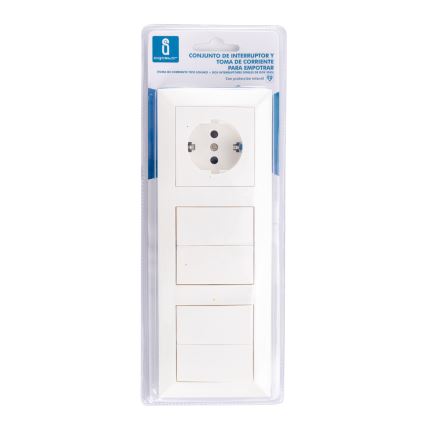 Aigostar - ZESTAW 2x Włącznik domowy 2-przycisk z gniazdem 1x16A/250V SCHUKO