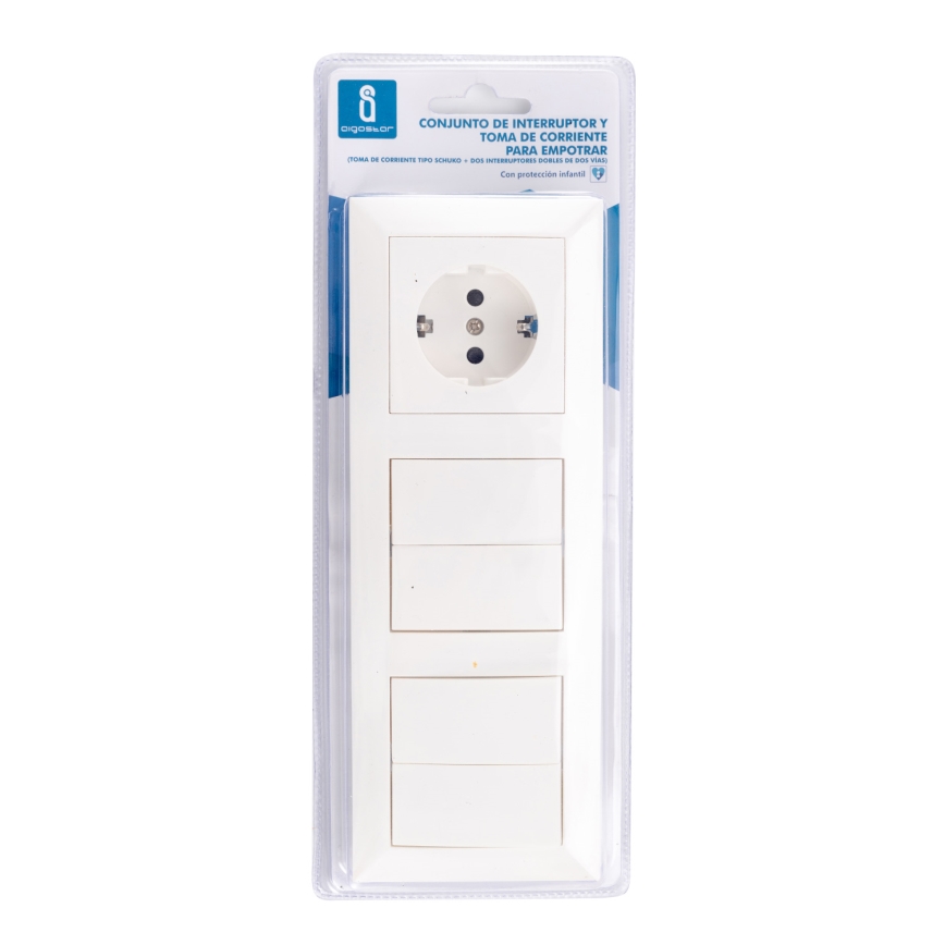 Aigostar - ZESTAW 2x Włącznik domowy 2-przycisk z gniazdem 1x16A/250V SCHUKO