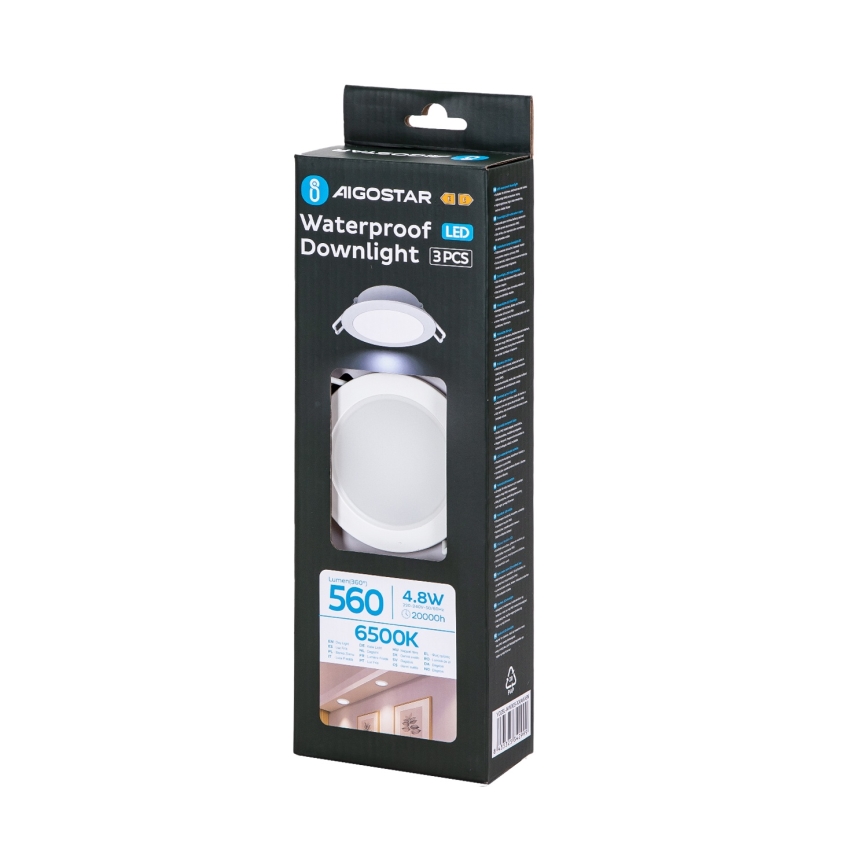Aigostar - Zestaw 3x LED Kinkiet sufitowy łazienkowy LED/4,8W/230V IP65 biały