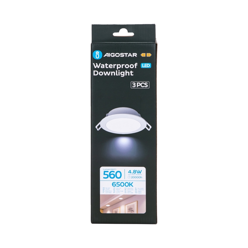 Aigostar - Zestaw 3x LED Kinkiet sufitowy łazienkowy LED/4,8W/230V IP65 biały