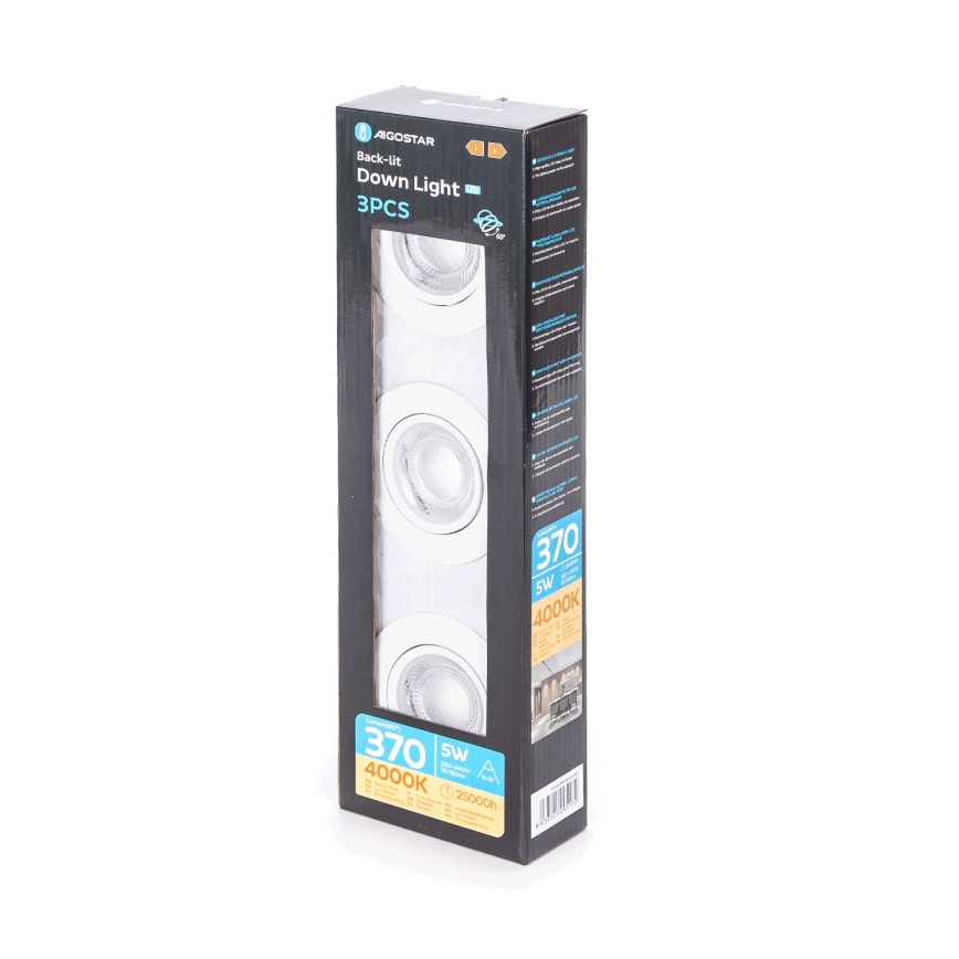 Aigostar - Zestaw 3x LED lampa sufitowa LED/5W/230V 4000K średnica 8,5 cm biała