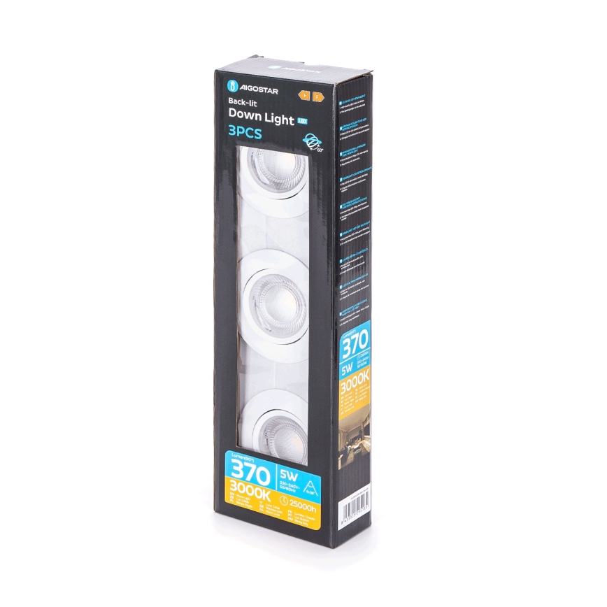 Aigostar - ZESTAW 3x LED Nadrzędne oświetlenie LED/5W/230V 3000K średnica 8,5 cm biały