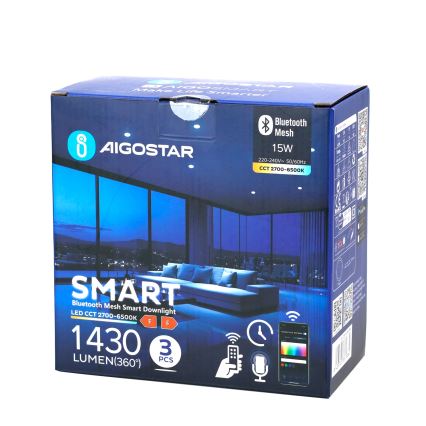 Aigostar - ZESTAW 3x LED Oprawa wpuszczana ściemnialna MESH LED/15W/230V 2700K-6500K śr. 17cm