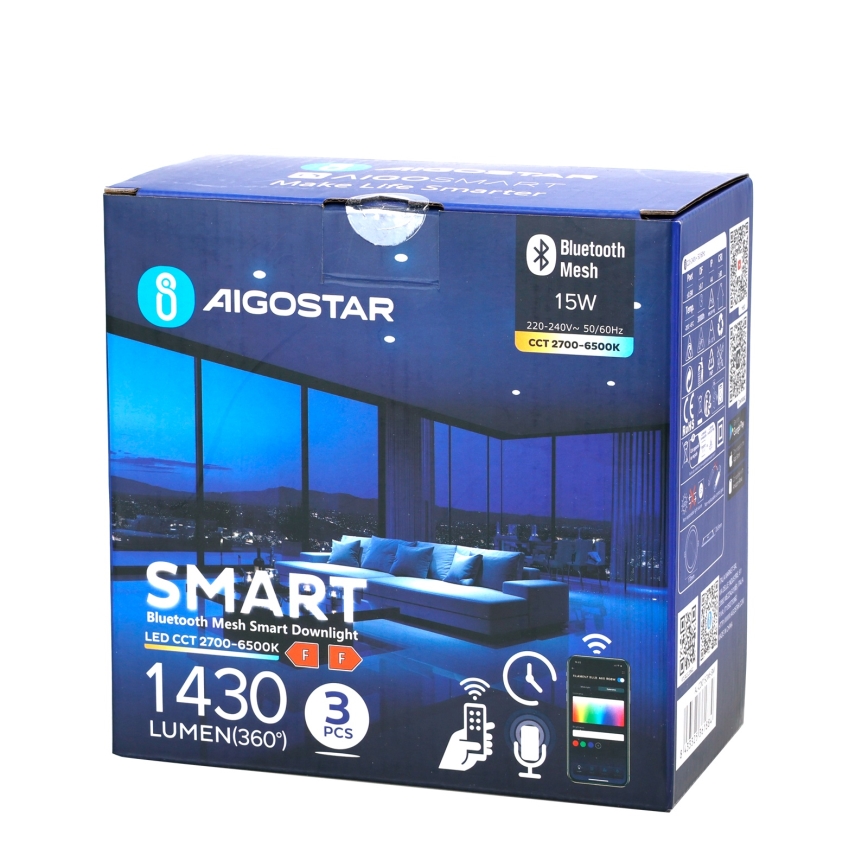 Aigostar - ZESTAW 3x LED Oprawa wpuszczana ściemnialna MESH LED/15W/230V 2700K-6500K śr. 17cm