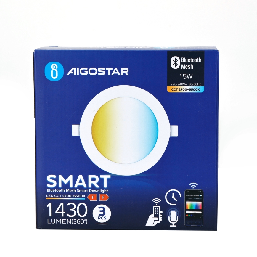 Aigostar - ZESTAW 3x LED Oprawa wpuszczana ściemnialna MESH LED/15W/230V 2700K-6500K śr. 17cm