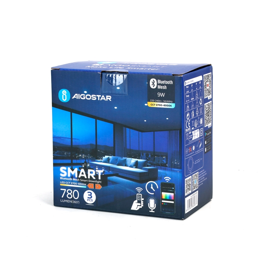 Aigostar - ZESTAW 3x LED Oprawa wpuszczana ściemnialna MESH LED/9W/230V 2700K-6500K śr. 14,5 cm