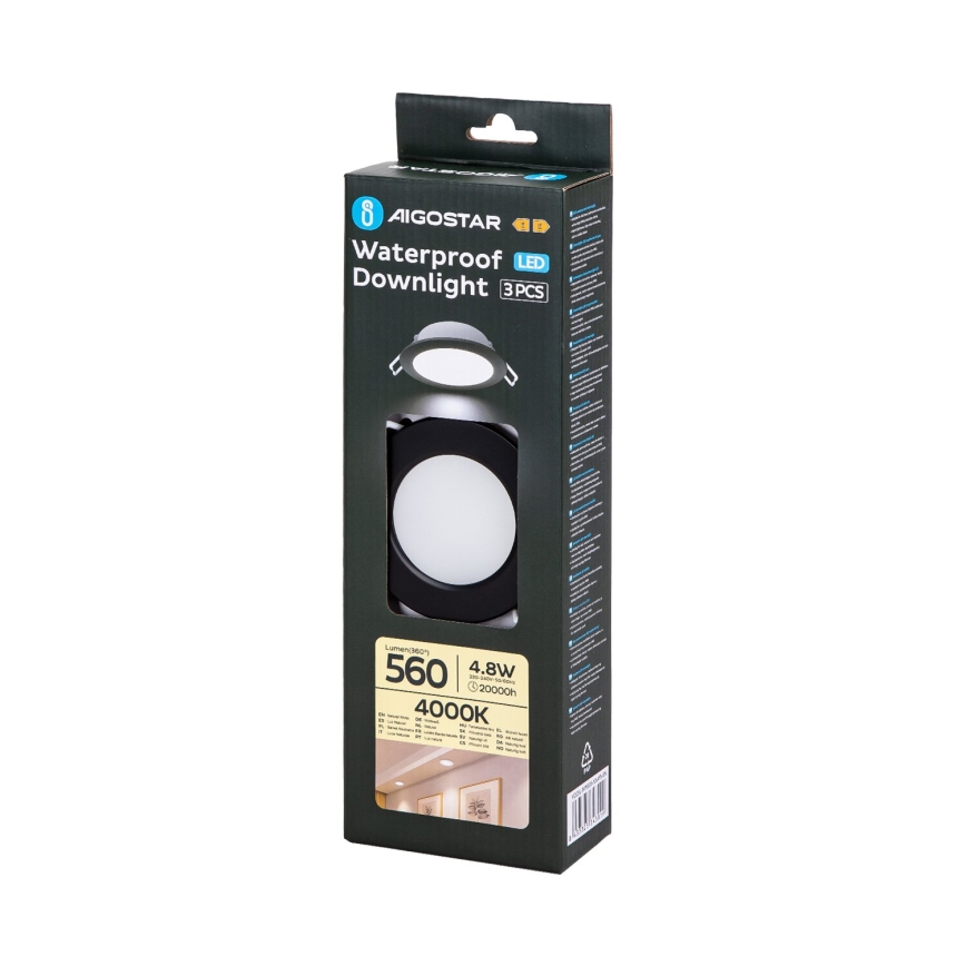 Aigostar - ZESTAW 3x LED Oprawa wpuszczana zewnętrzna LED/4,8W/230V 4000K IP65 czarna