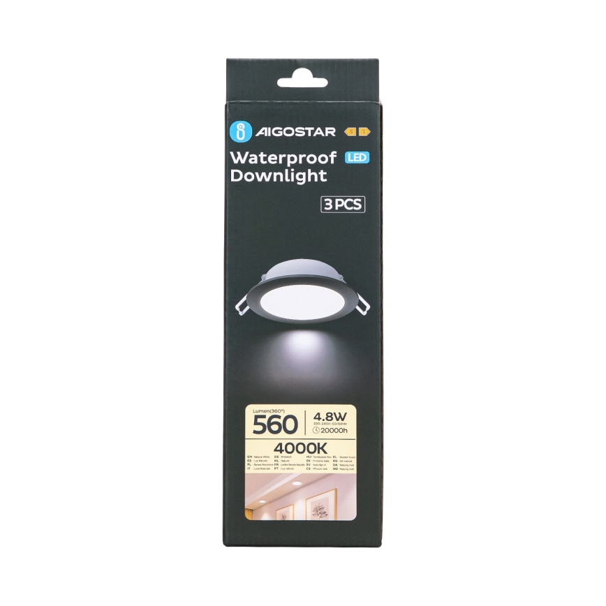 Aigostar - ZESTAW 3x LED Oprawa wpuszczana zewnętrzna LED/4,8W/230V 4000K IP65 czarna