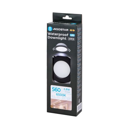 Aigostar - ZESTAW 3x LED Oprawa wpuszczana zewnętrzna LED/4,8W/230V 6500K IP65 czarna
