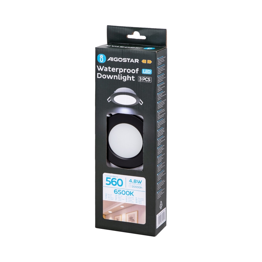 Aigostar - ZESTAW 3x LED Oprawa wpuszczana zewnętrzna LED/4,8W/230V 6500K IP65 czarna