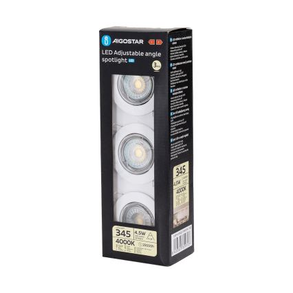 Aigostar - ZESTAW 3x LED oprawy sufitowe wpuszczane 1xGU10/4,5W/230V 4000K białe