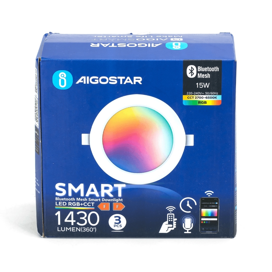 Aigostar - ZESTAW 3x LED RGB Ściemnialna oprawa wpuszczana MESH LED/15W/230V 2700K-6500K śr. 17cm